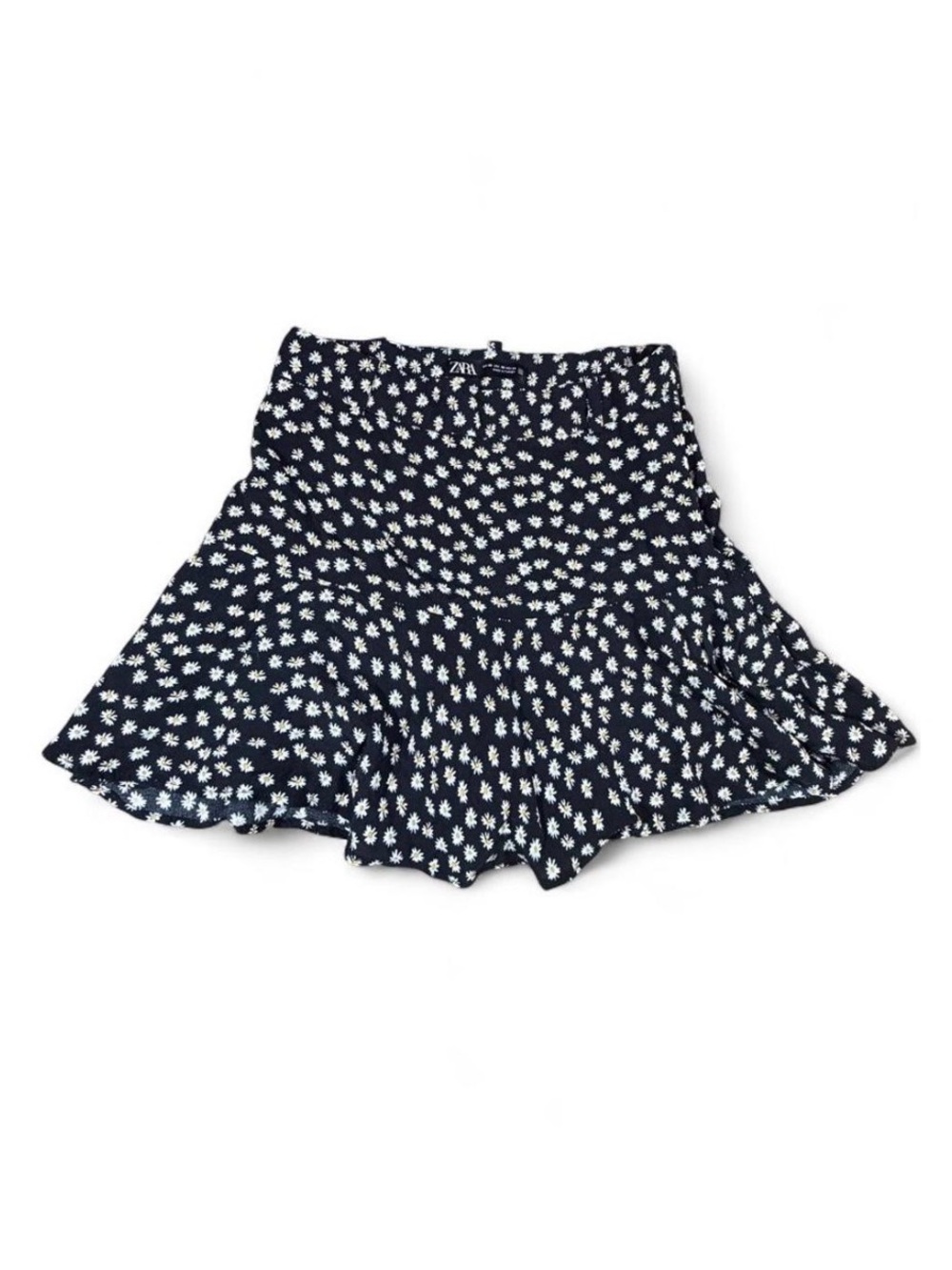 Zara Daisy Floral Print Skort Mini Skirt XS Black White Built-In Shorts